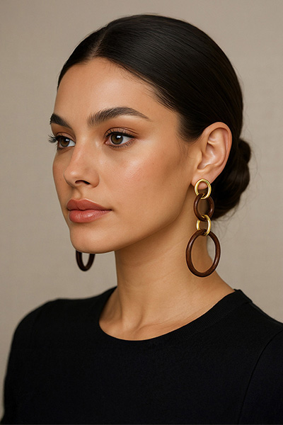 Woman Wearing Rings of Italian Beauty in Earrings