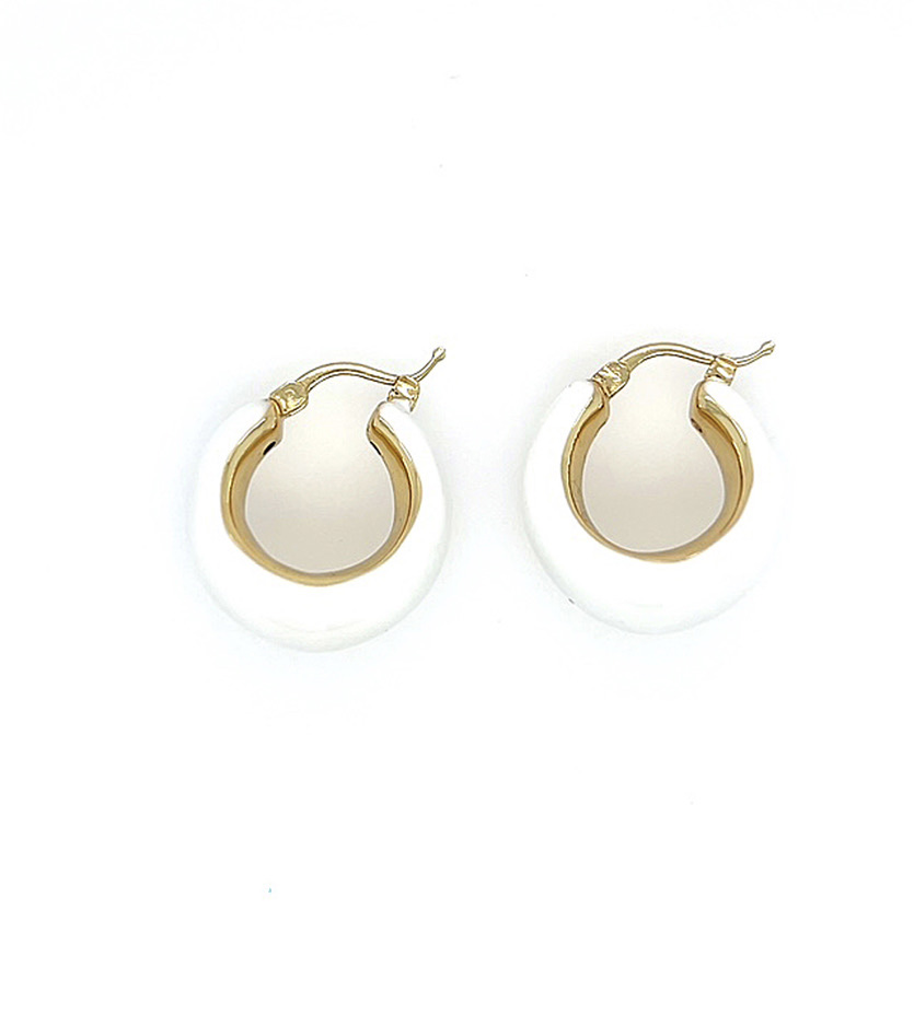 White Enamel Italian Hoop Earrings