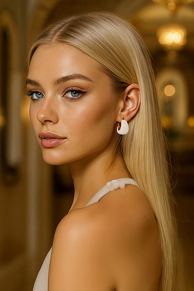 White Enamel Italian Hoop Earrings