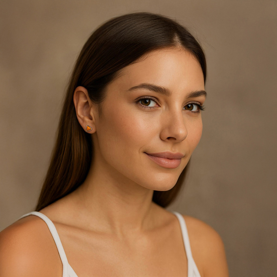 Woman Wearing Yellow Coral Peruvian Posts