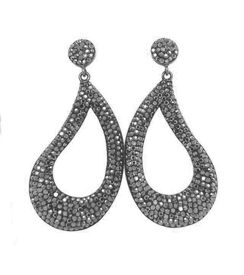 Large open tear drop Black Earrings