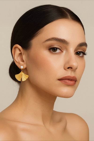 Woman Wearing Whisp of White Onyx Earrings