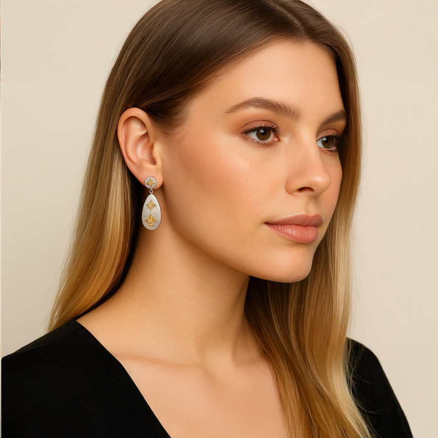 Woman Wearing Tear Drop of Stars in Earrings