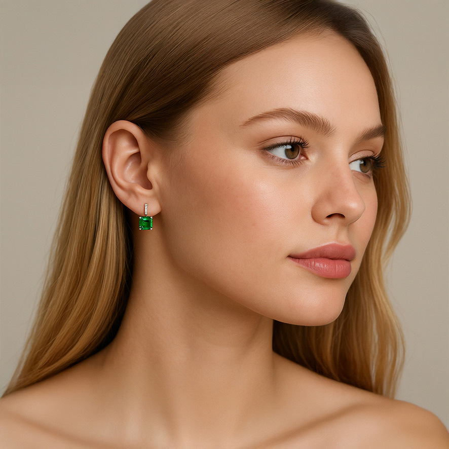 Woman Wearing Alexandrite Post Earrings