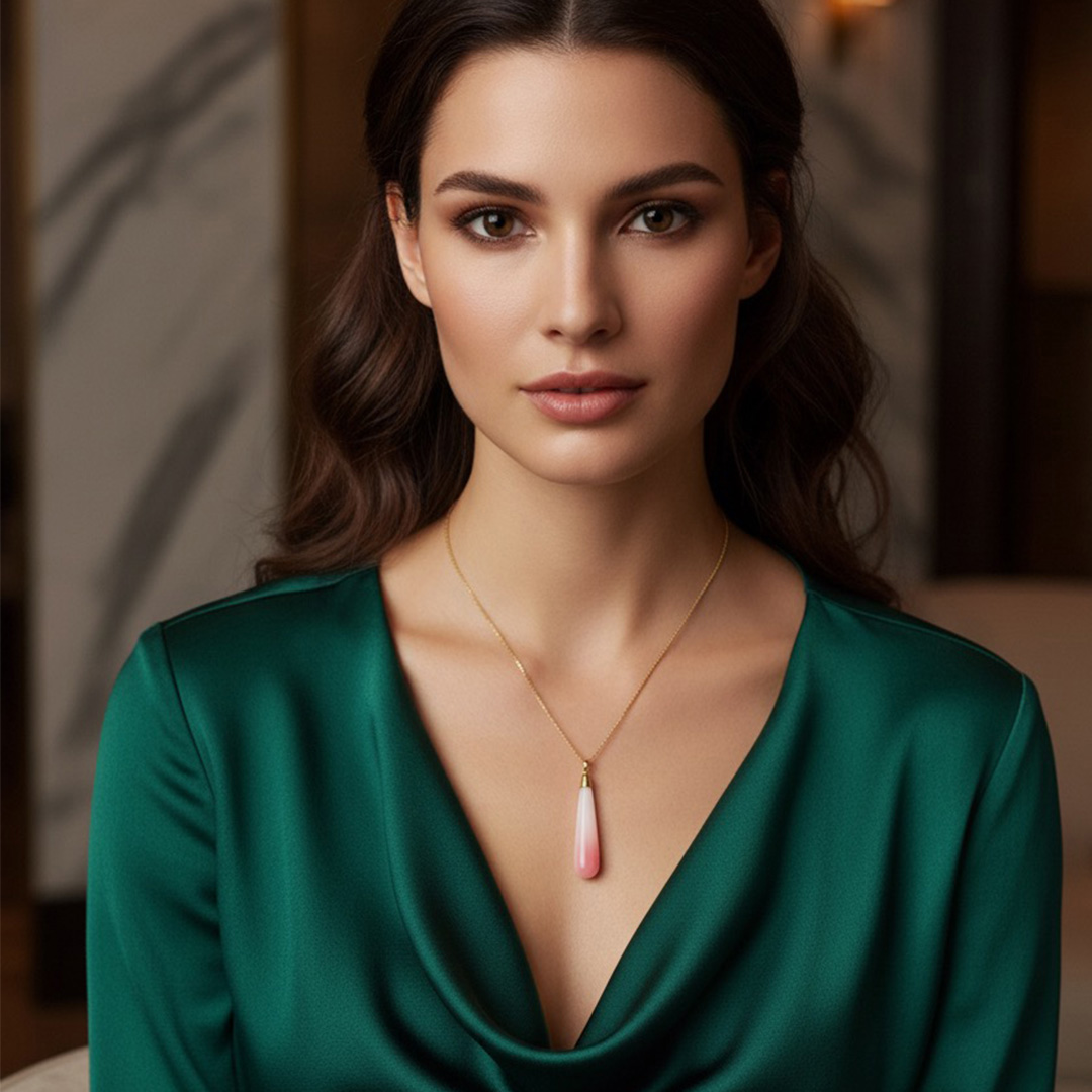 Woman Wearing Conch Shell Medallion Necklace