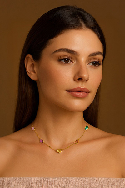 Woman Wearing Monet Garden Gemstone Necklace