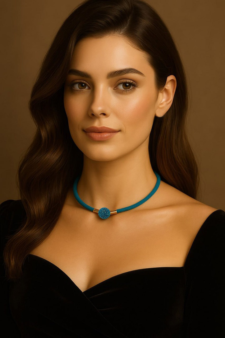 Woman Wearing Turquoise Stingray Leather Necklace
