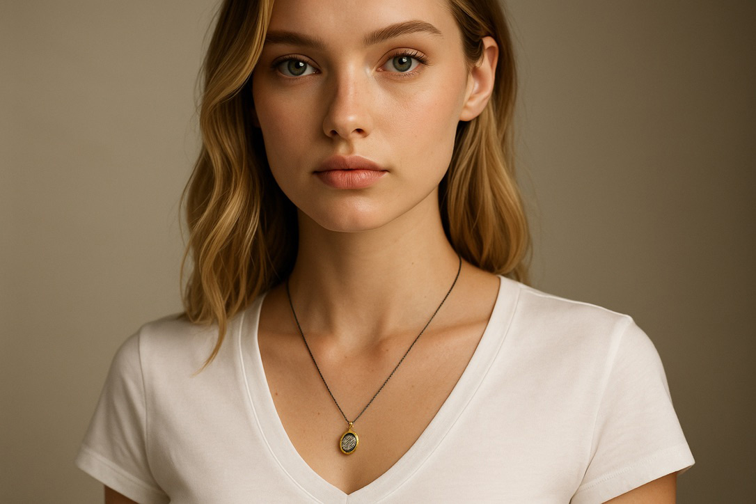 Woman Wearing Dutch Long Black Rutile Necklace
