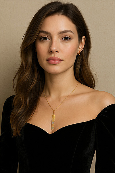 Woman Wearing Japanese Gold Necklace