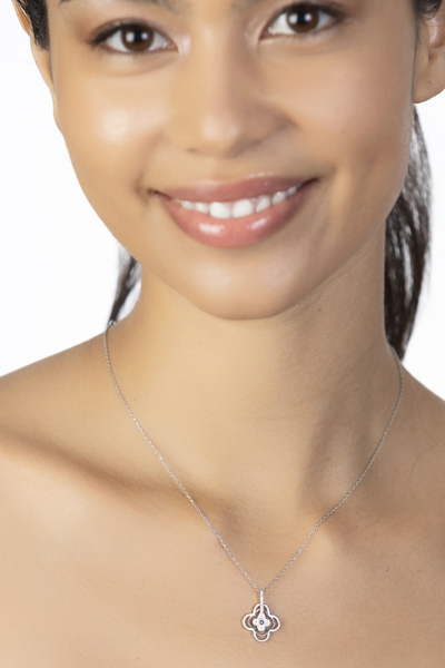 Woman Wearing Small Quatrefoil Necklace