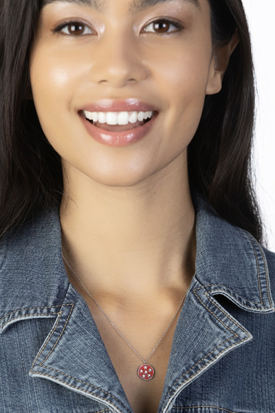 Woman Wearing Pink Dotted Necklace