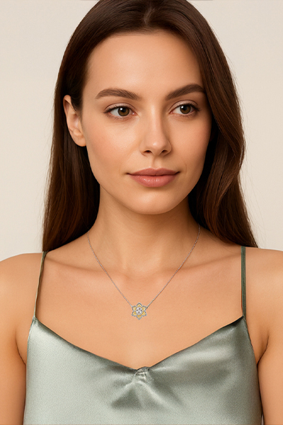 Woman Wearing Buccellati Inspired Star Necklace