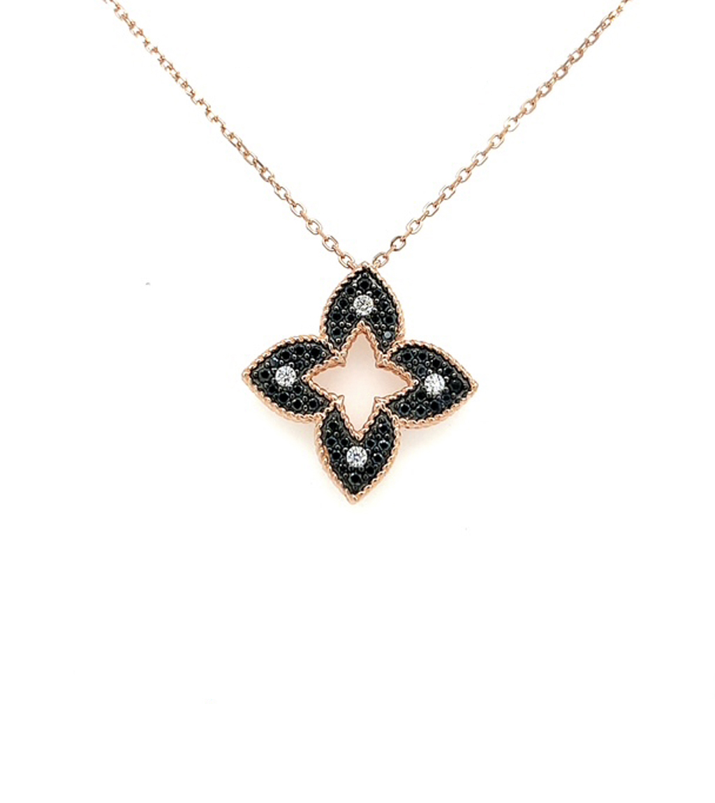 Rose Gold and Black Quatrefoil Necklace