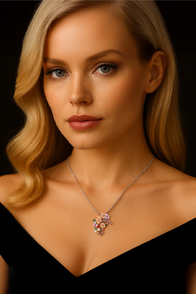 Woman Wearing Provence Flower Garden Necklace