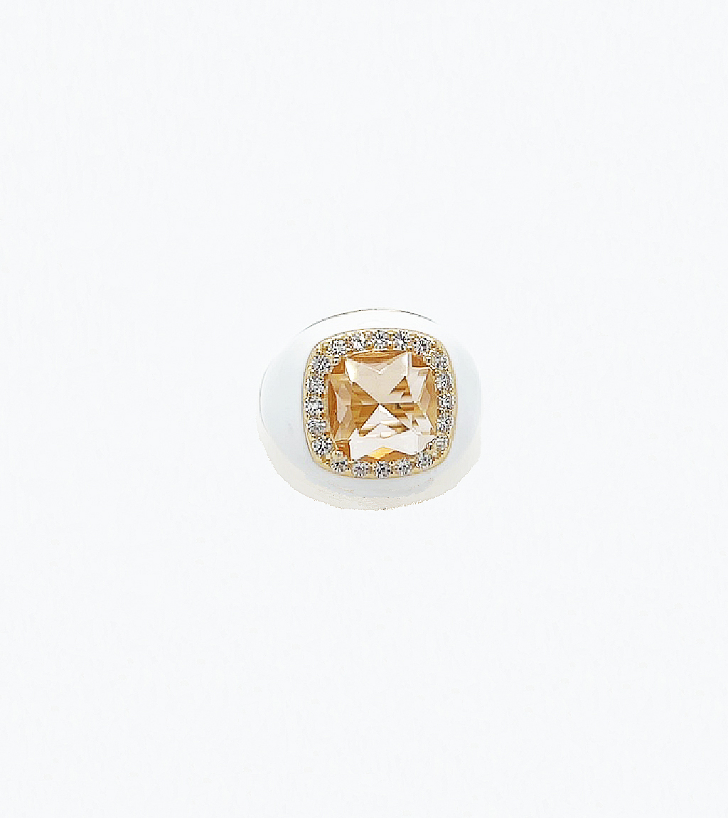 White Enamel and Stone Ring