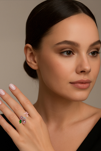 Woman wearing Glimpse of a French Garden Ring