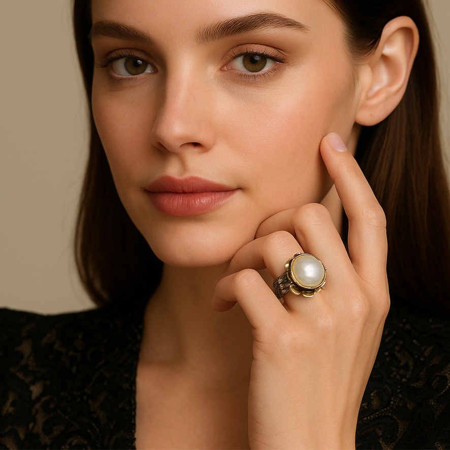 Woman Wearing Mabe Pearl Ring