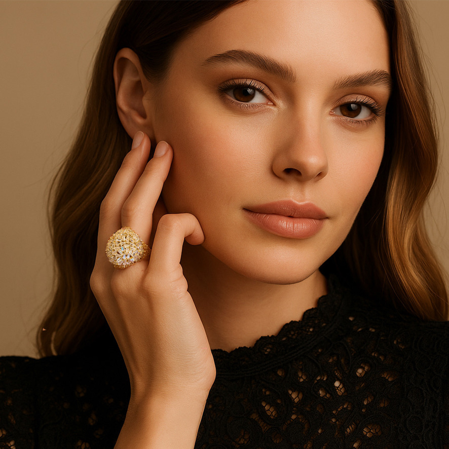 Woman Wearing Gold Bauble Ring