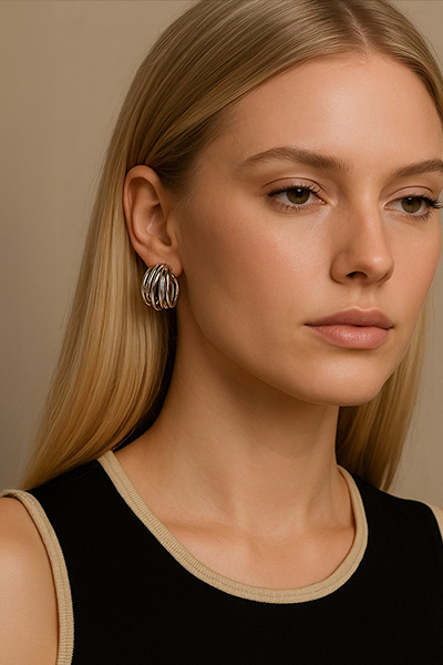 Woman Wearing Italian Sterling Silver strung Earrings