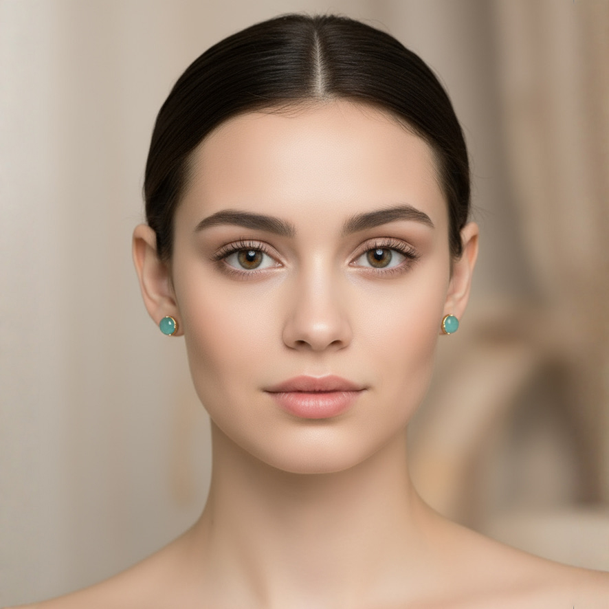 Woman Wearing Amazonite Stud Earrings