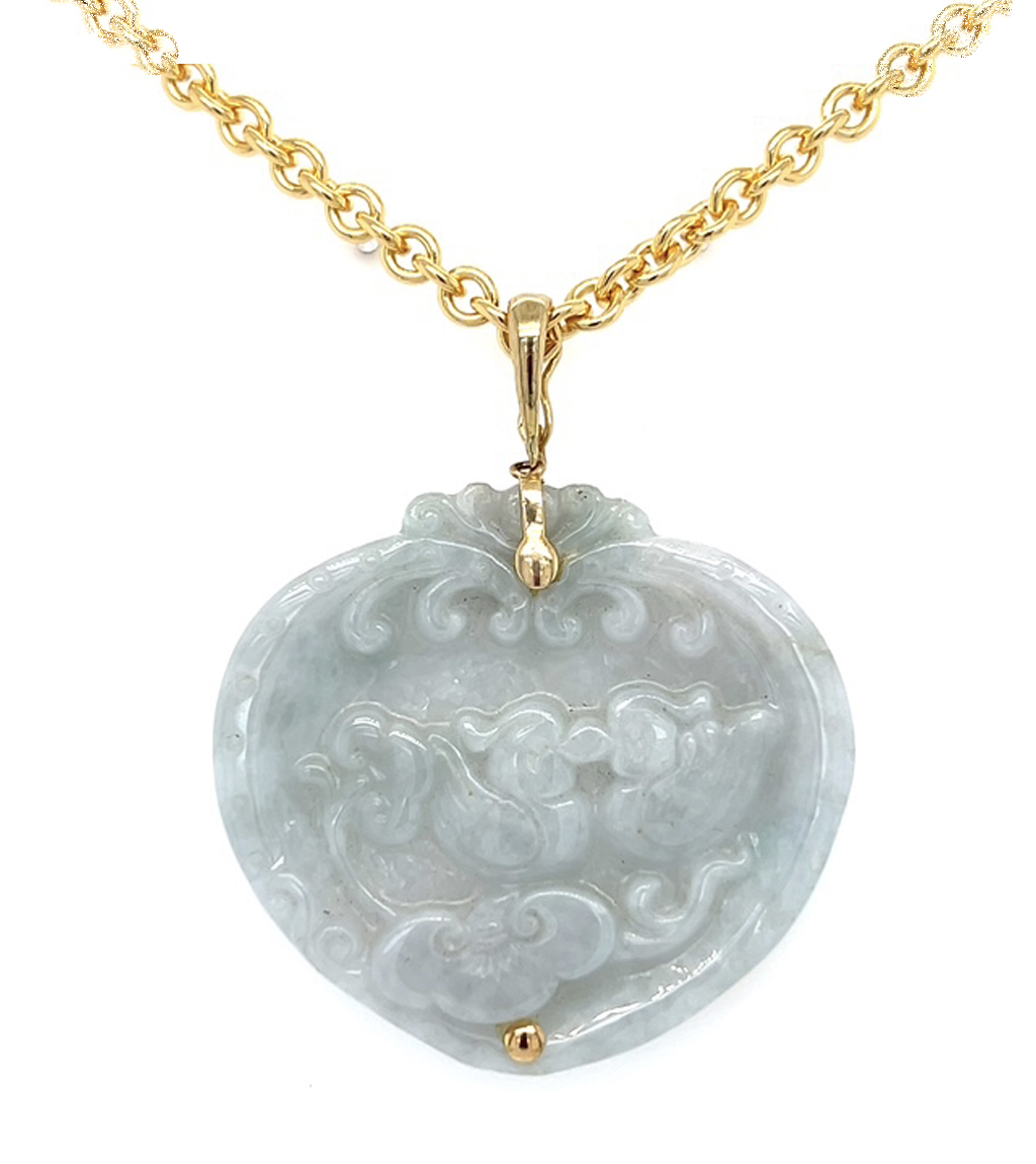 Sculpted Chinese Jade Pendant Necklace