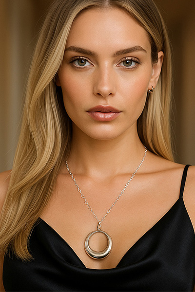 Woman Wearing An Italian Pendant Necklace